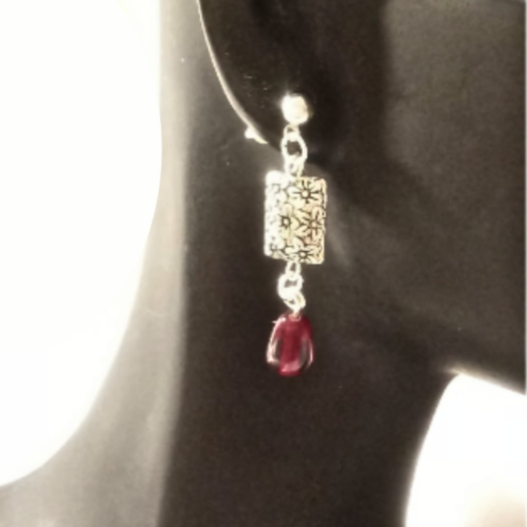Embossed Silver And Jade Earrings
